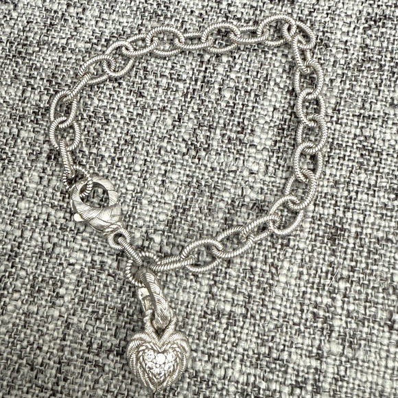 Judith Ripka Silver Chain Charm Bracelet with Heart BOLD • NEVER WORN - Picture 1 of 5